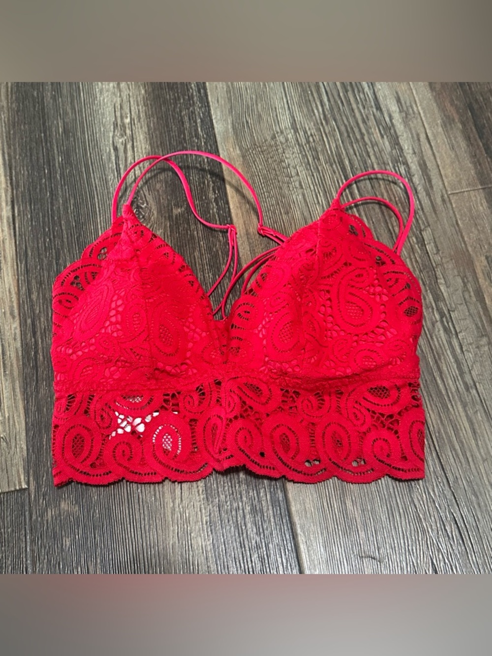 Victoria’s Secret PINK red lace bralette strappy women’s M med v-neck